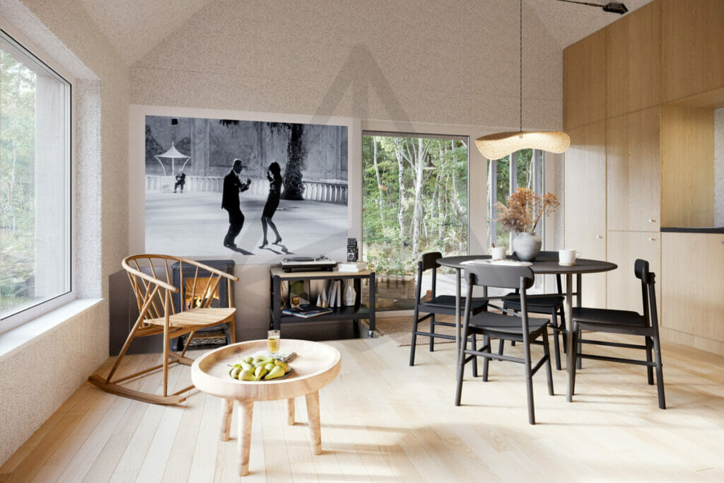 tipinis-projektas-strazdas-silta-siaure-5 tipinis projektas strazdas, interjeras, juodos kėdės, kopėčios, skandinaviškas interjeras