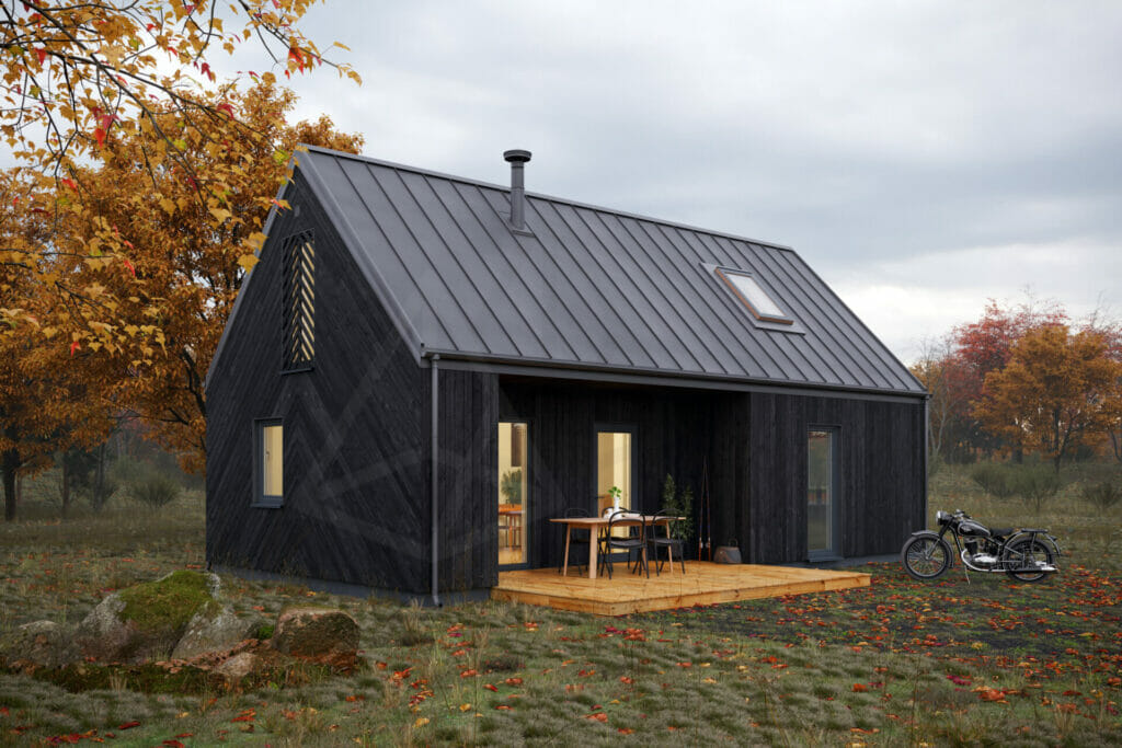 tipinis-projektas-kuosa-silta-siaure-juoda-01 (1) tipinis pastato projektas. nedidelis, skandinaviško stiliaus juodos spalvos karkasinis namas