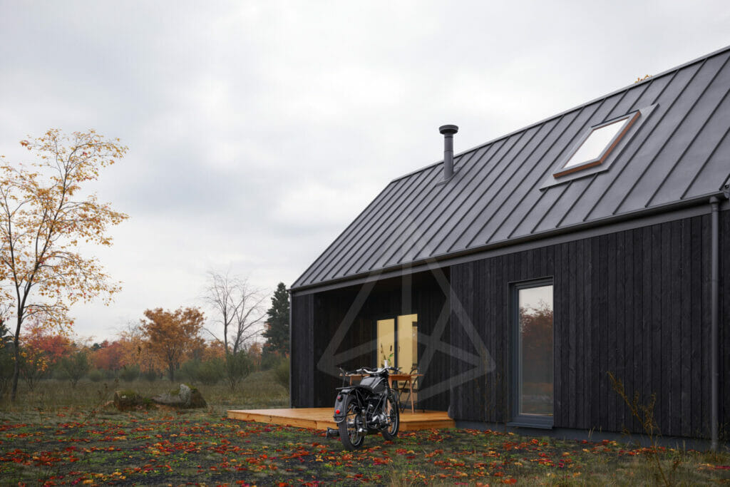 tipinis-projektas-kuosa-silta-siaure-juoda-02 tipinis pastato projektas. nedidelis, skandinaviško stiliaus juodos spalvos karkasinis namas