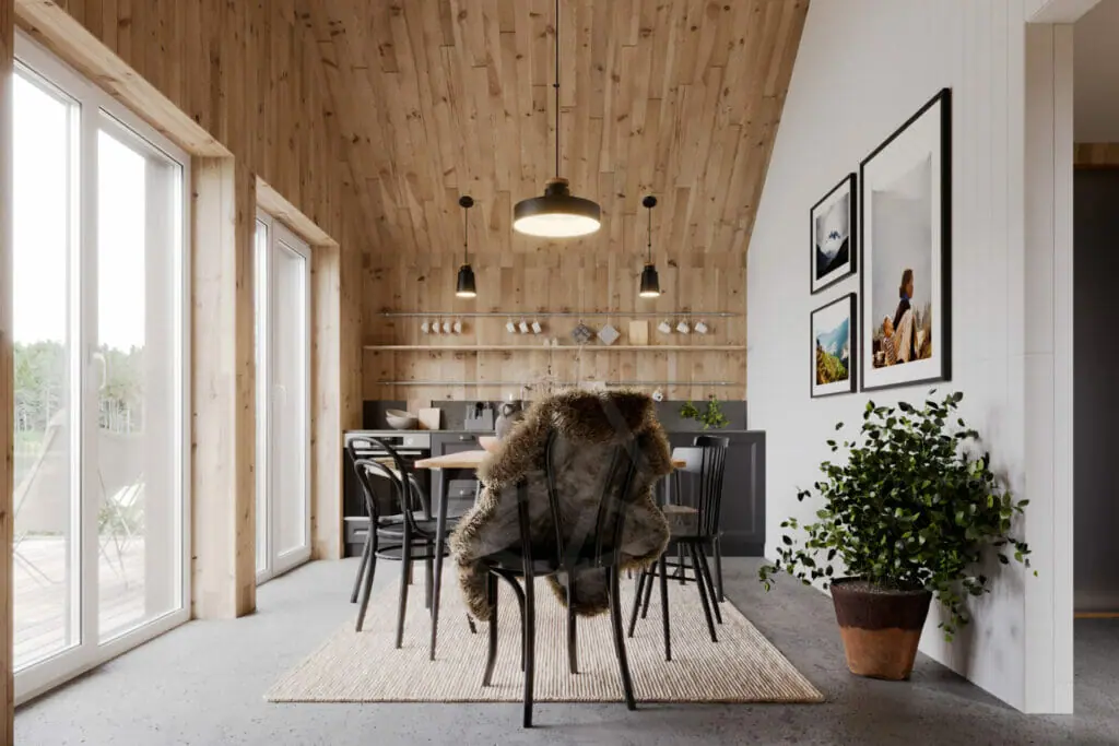 pirties projektas iki 25 m2, modernaus stiliaus pirtis, medinis šviesus interjeras