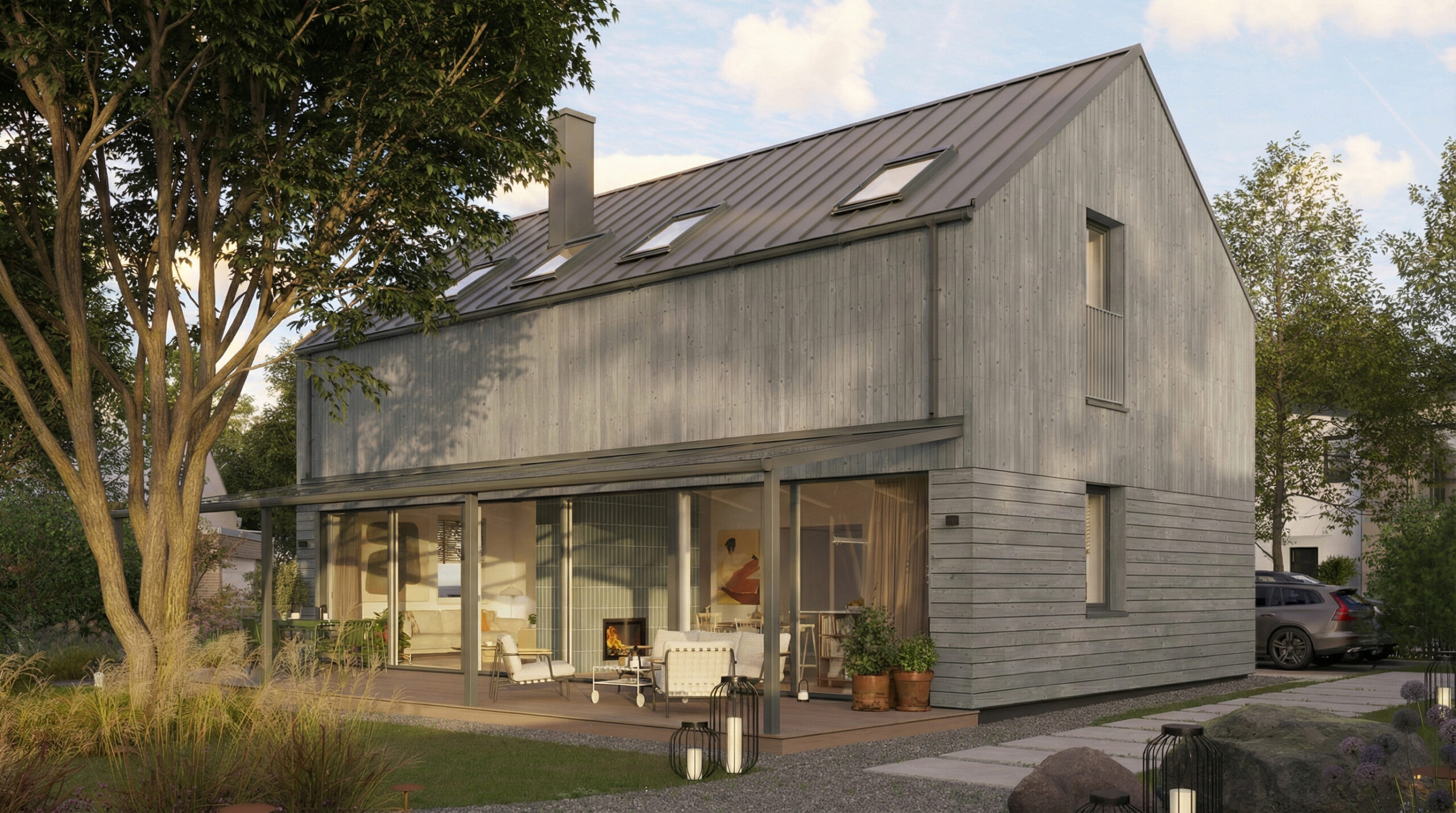 Tipinis Gyvenamojo Namo Projektas žalvarinis Exterjeras šilta šiaurė 01 žalia 01