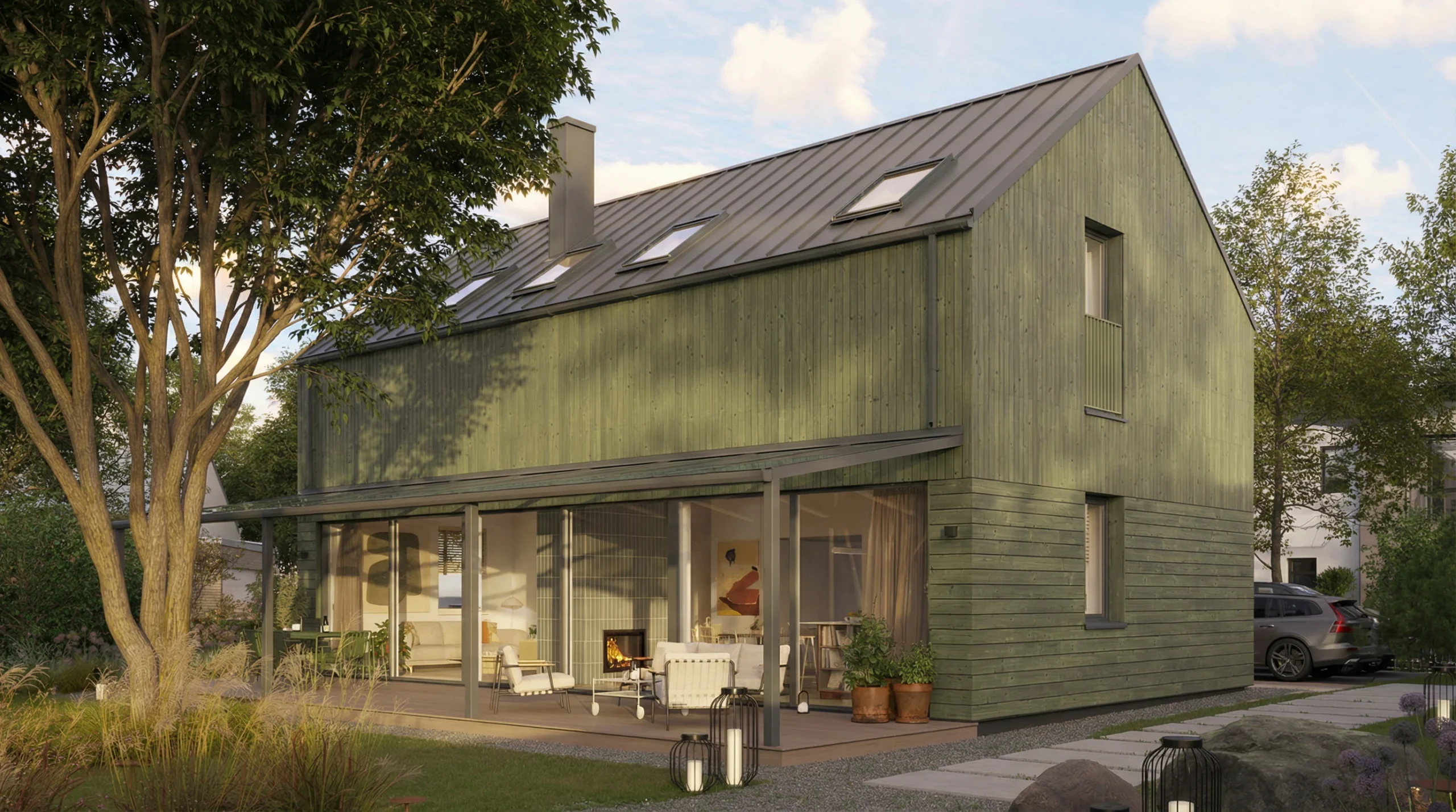 Tipinis Gyvenamojo Namo Projektas žalvarinis Exterjeras šilta šiaurė 01 žalia 01